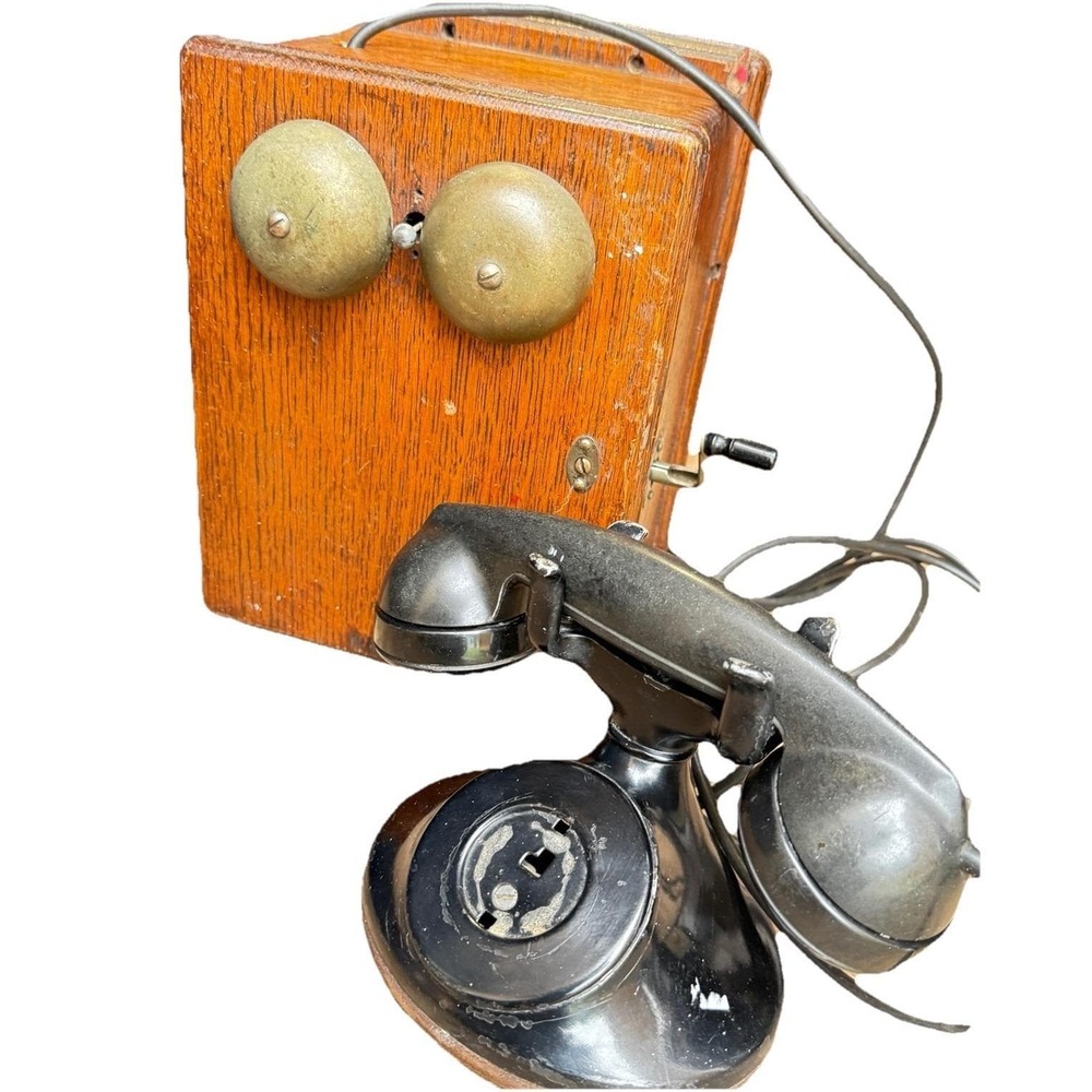 Antique Western Electric Hand Crank Wall Mount Oak‎ Case & Table Top Telephone